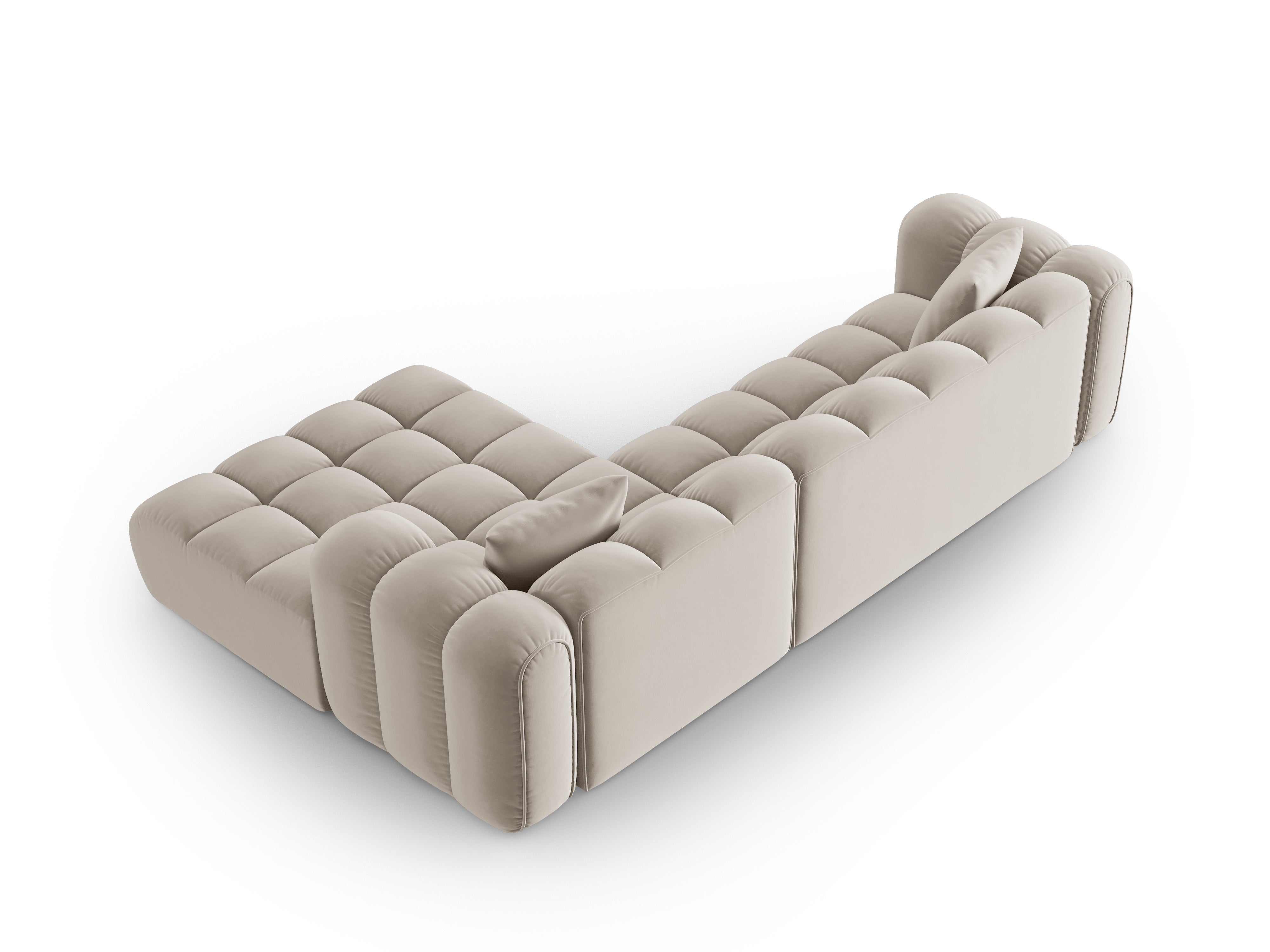 Ecru fluwelen hoekbank voor 4 personen rechtszijdig ASTRO