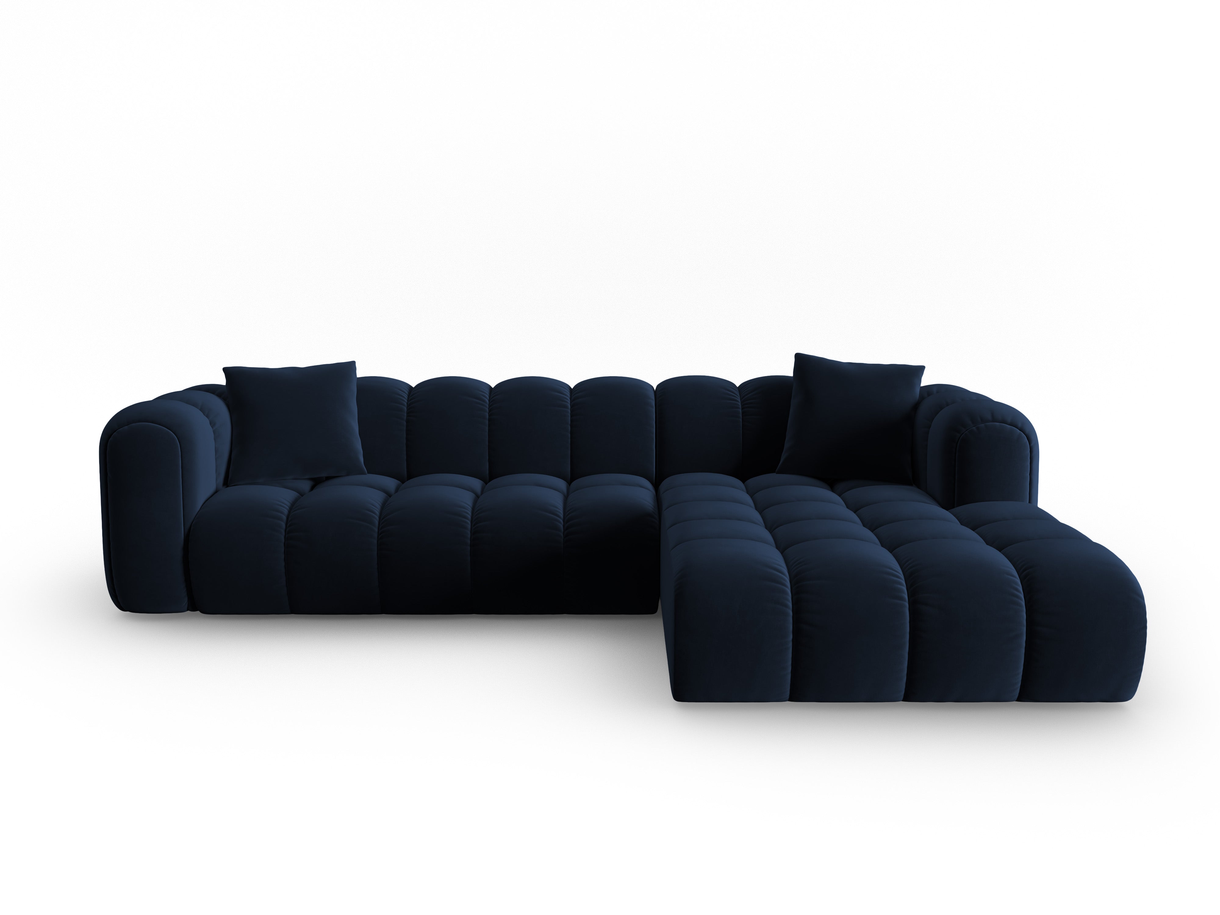 Fluwelen hoekbank voor 4 personen, rechtsdraaiend ASTRO, koninklijk blauw