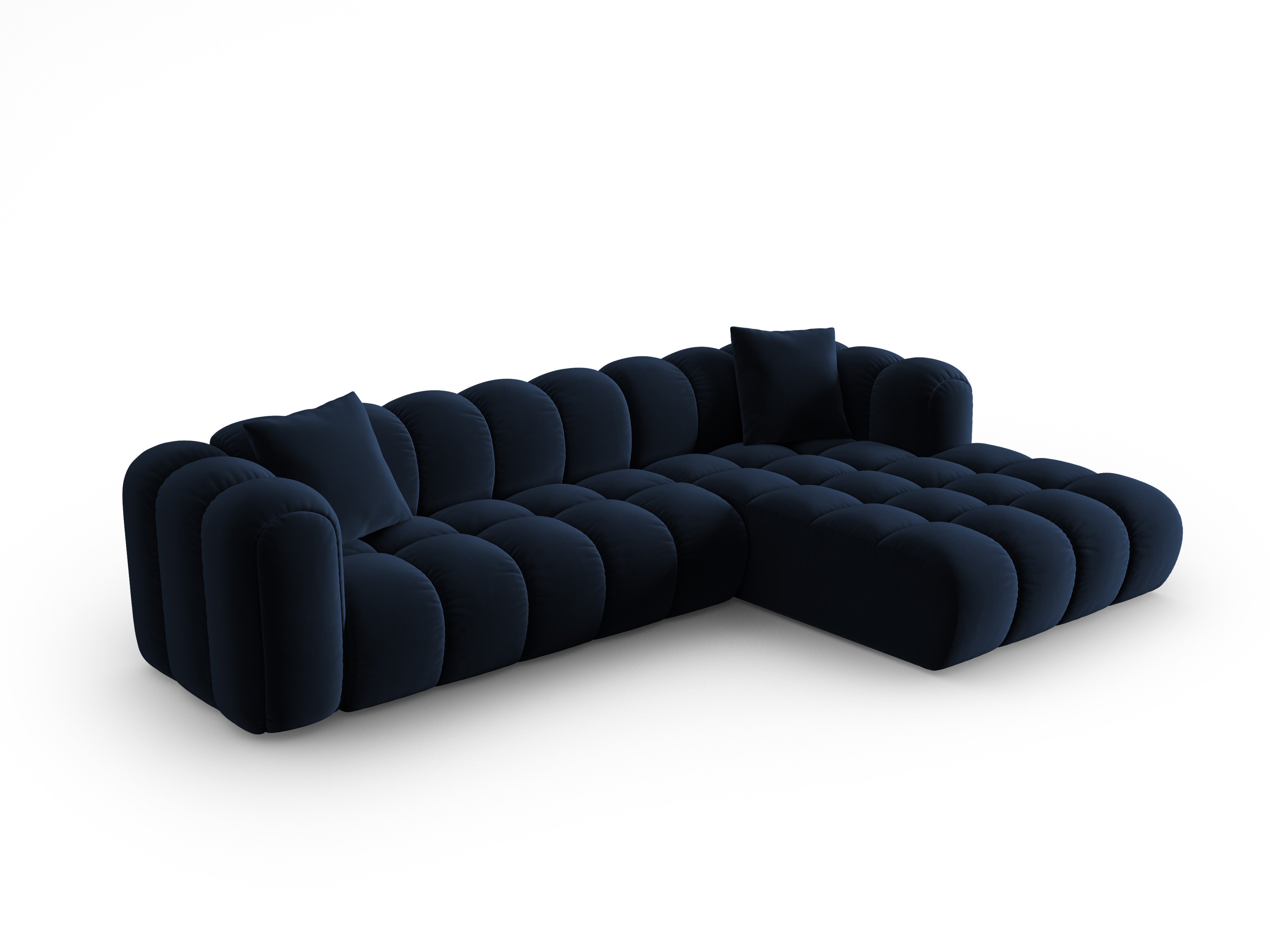 Fluwelen hoekbank voor 4 personen, rechtsdraaiend ASTRO, koninklijk blauw