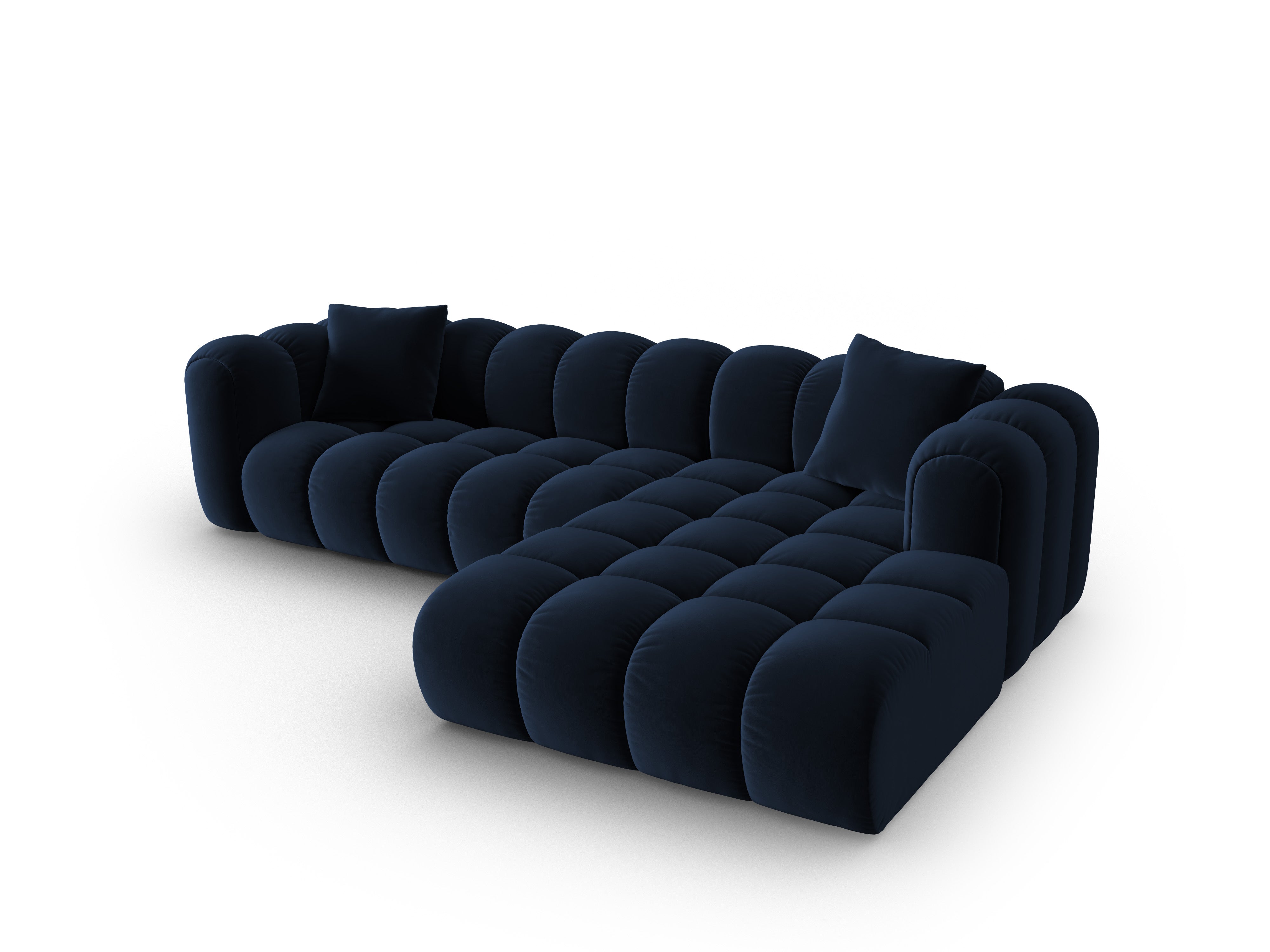 Fluwelen hoekbank voor 4 personen, rechtsdraaiend ASTRO, koninklijk blauw