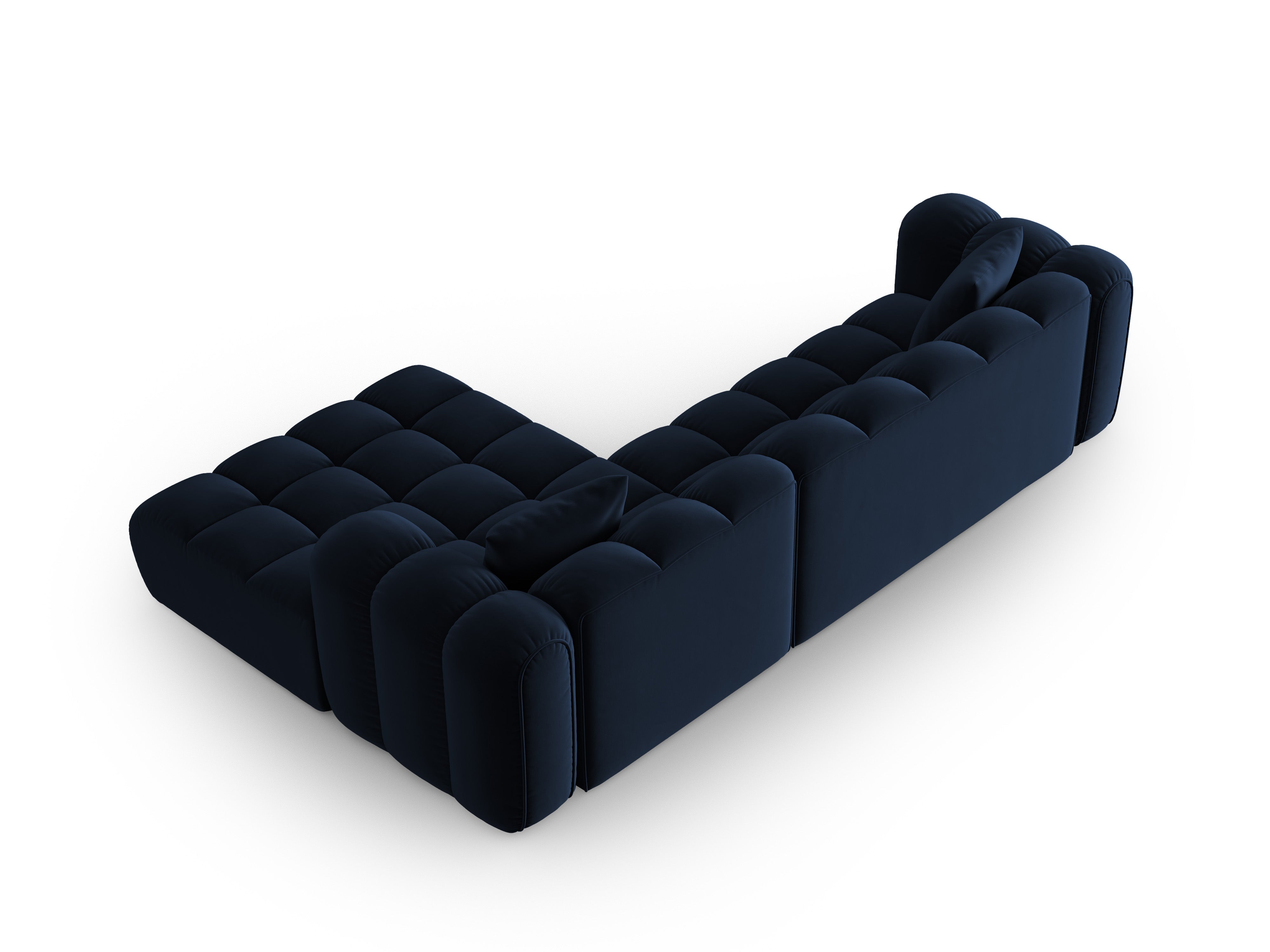 Fluwelen hoekbank voor 4 personen, rechtsdraaiend ASTRO, koninklijk blauw