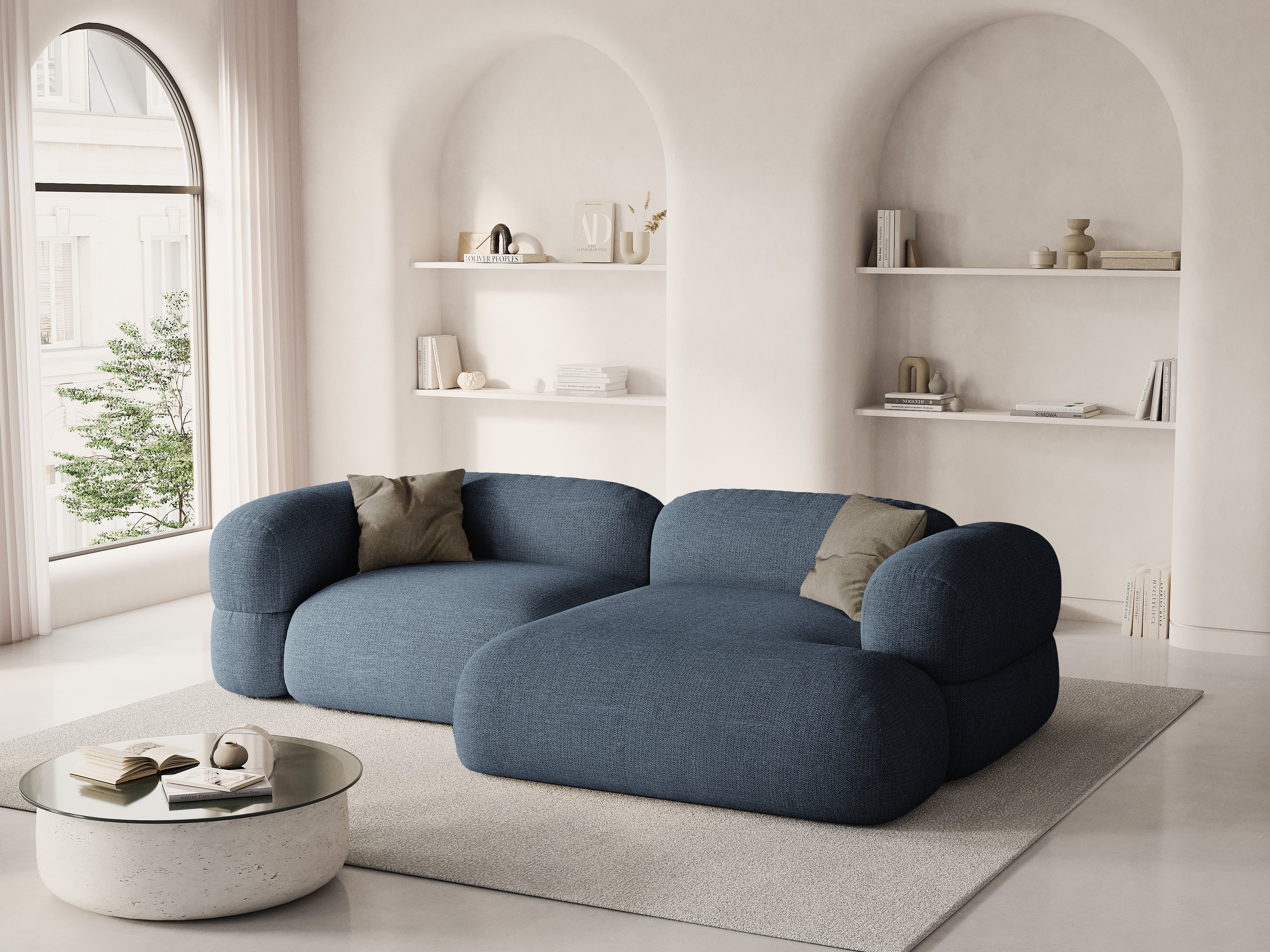 Rechthoekige hoekbank ROGER donkerblauw chenille