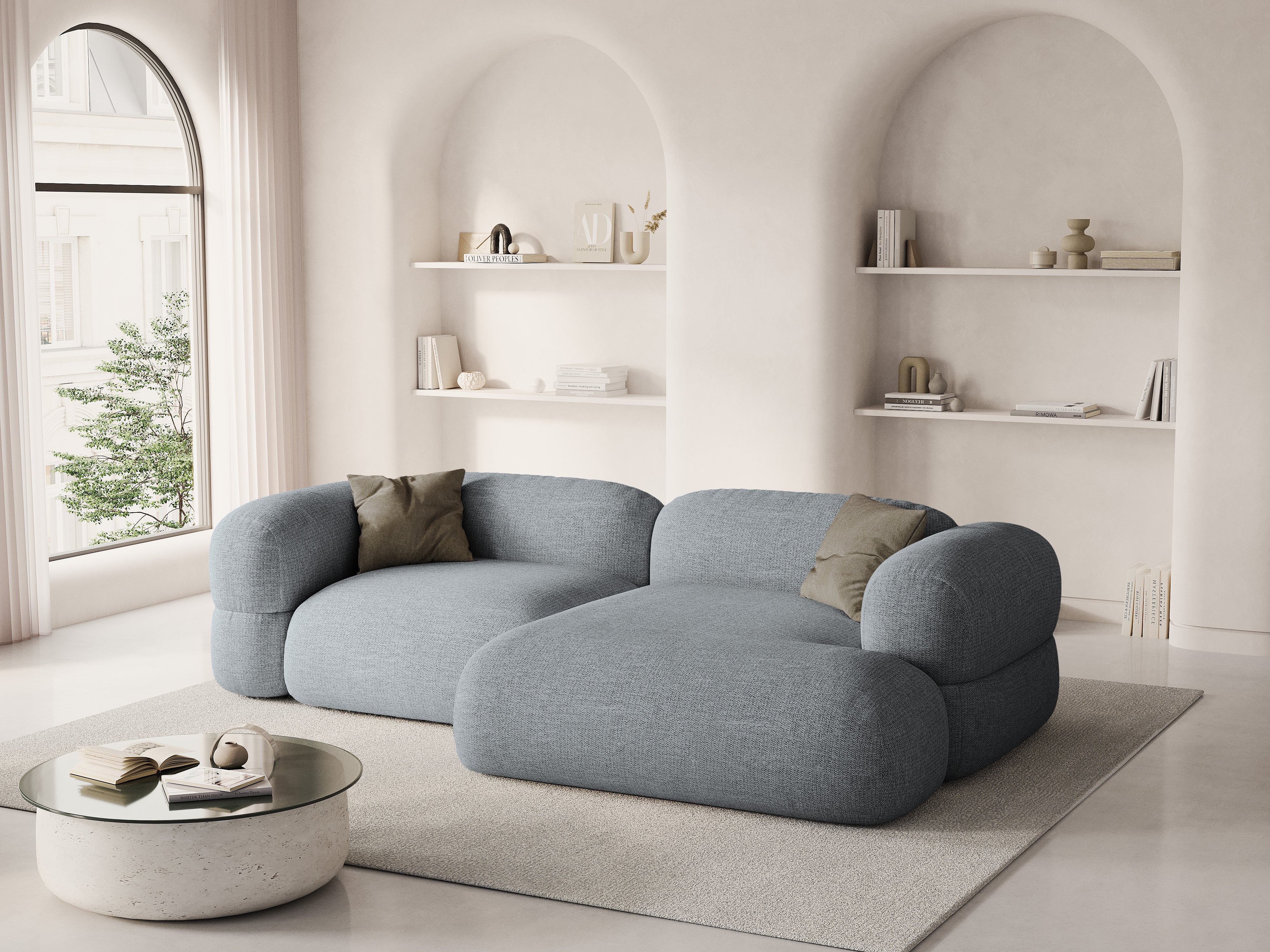 Right-sided corner sofa ROGER gray chenille