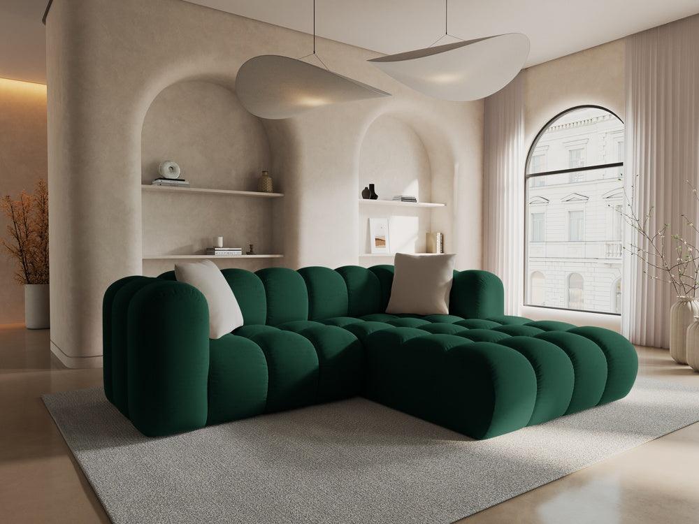 Narożnik aksamitny 3-osobowy prawostronny HALLEY butelkowa zieleń Windsor & Co Eye on Design