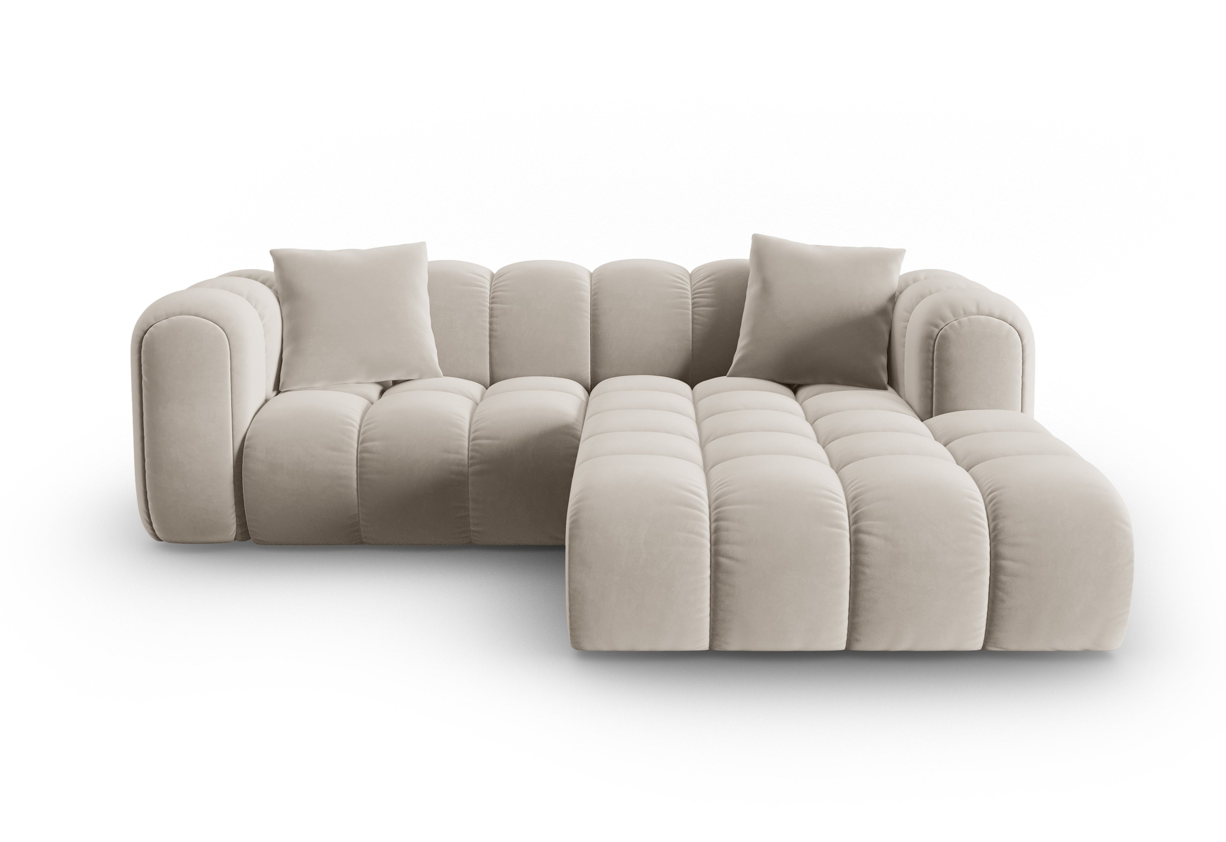 Velvet corner sofa for three people, right-sided ASTRO ecru