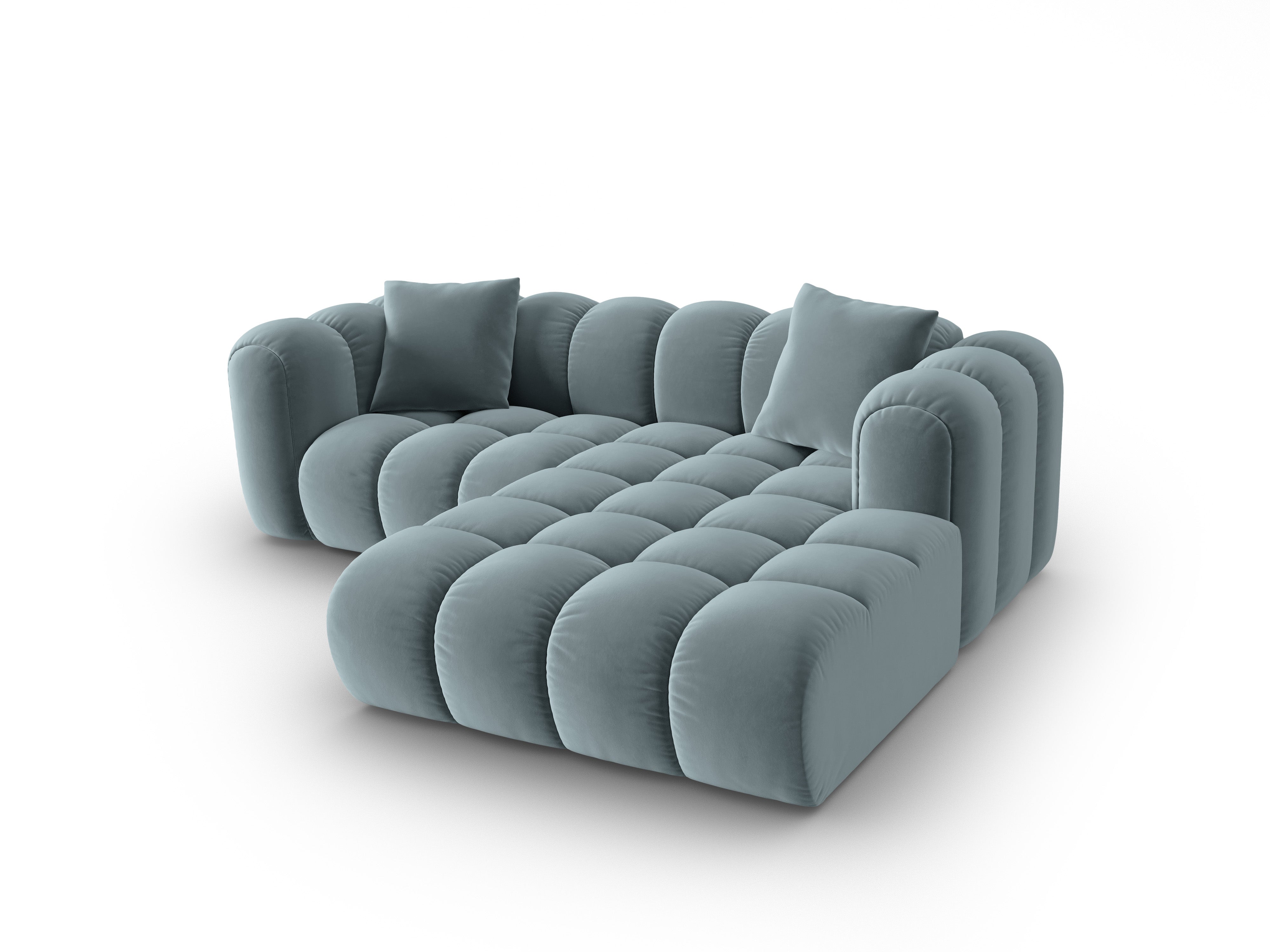 Velvet corner sofa for three people, right-facing, ASTRO light blue
