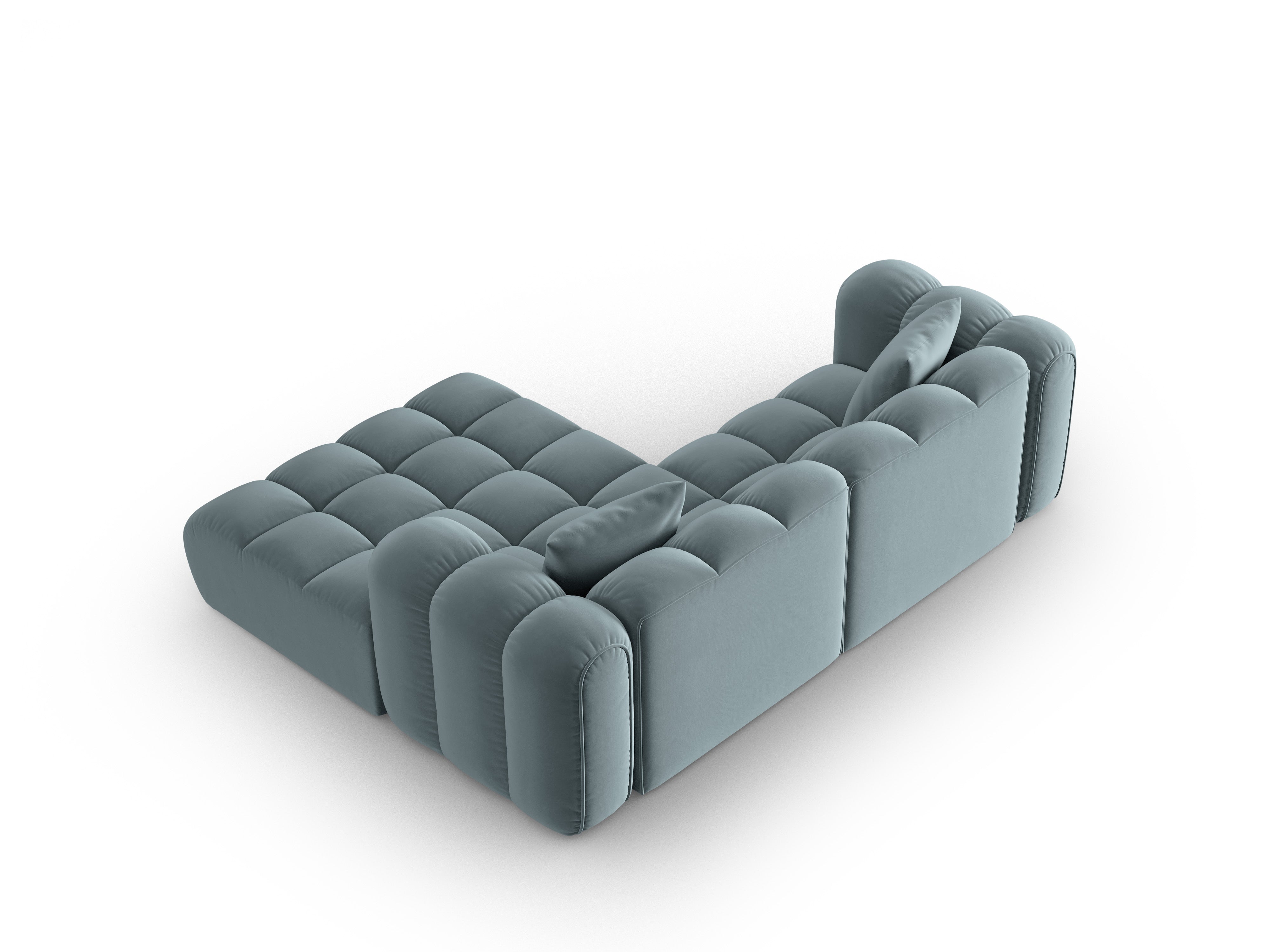 Velvet corner sofa for three people, right-facing, ASTRO light blue