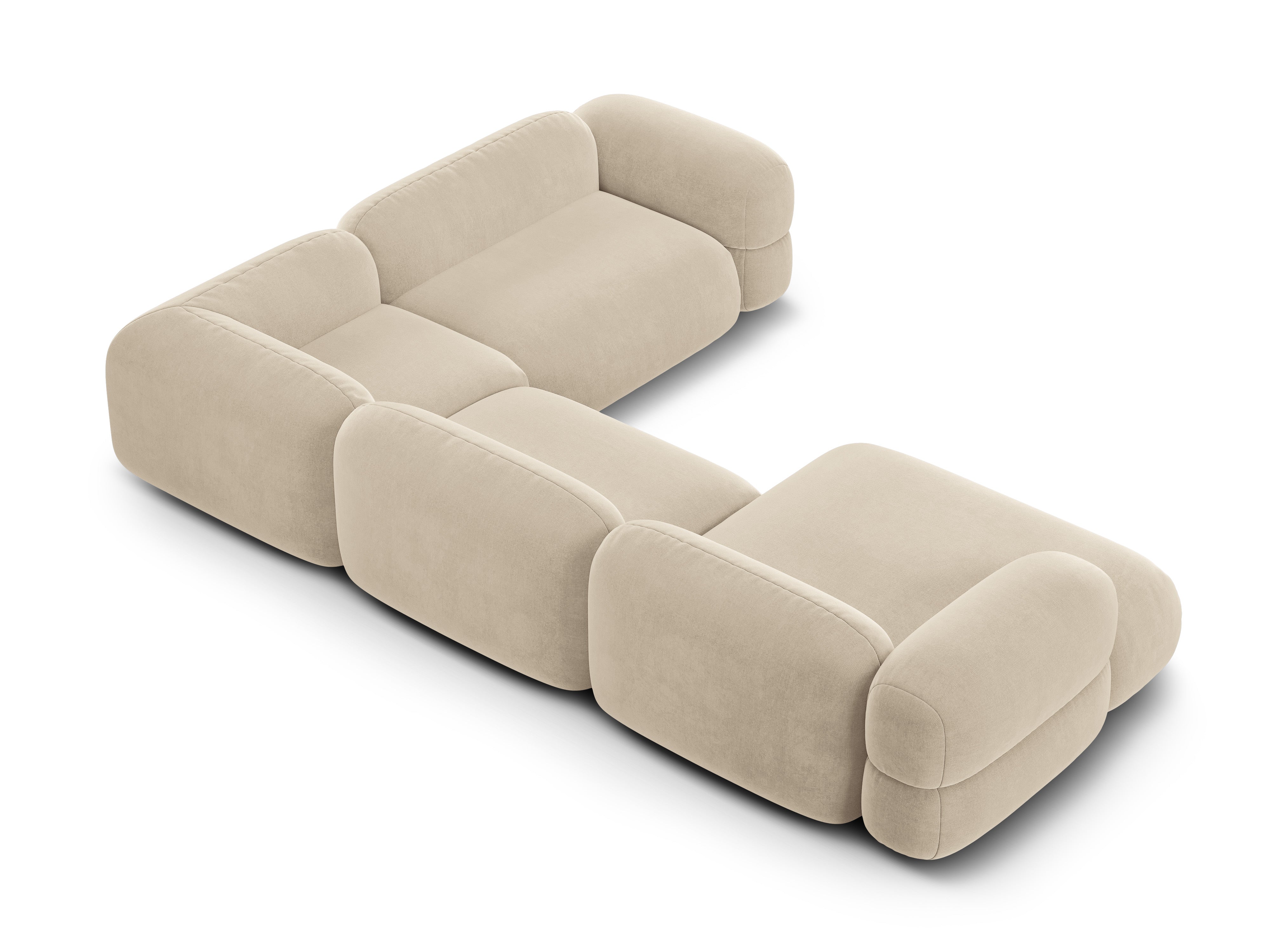 Right-facing U-shaped velvet corner sofa ROGER light beige