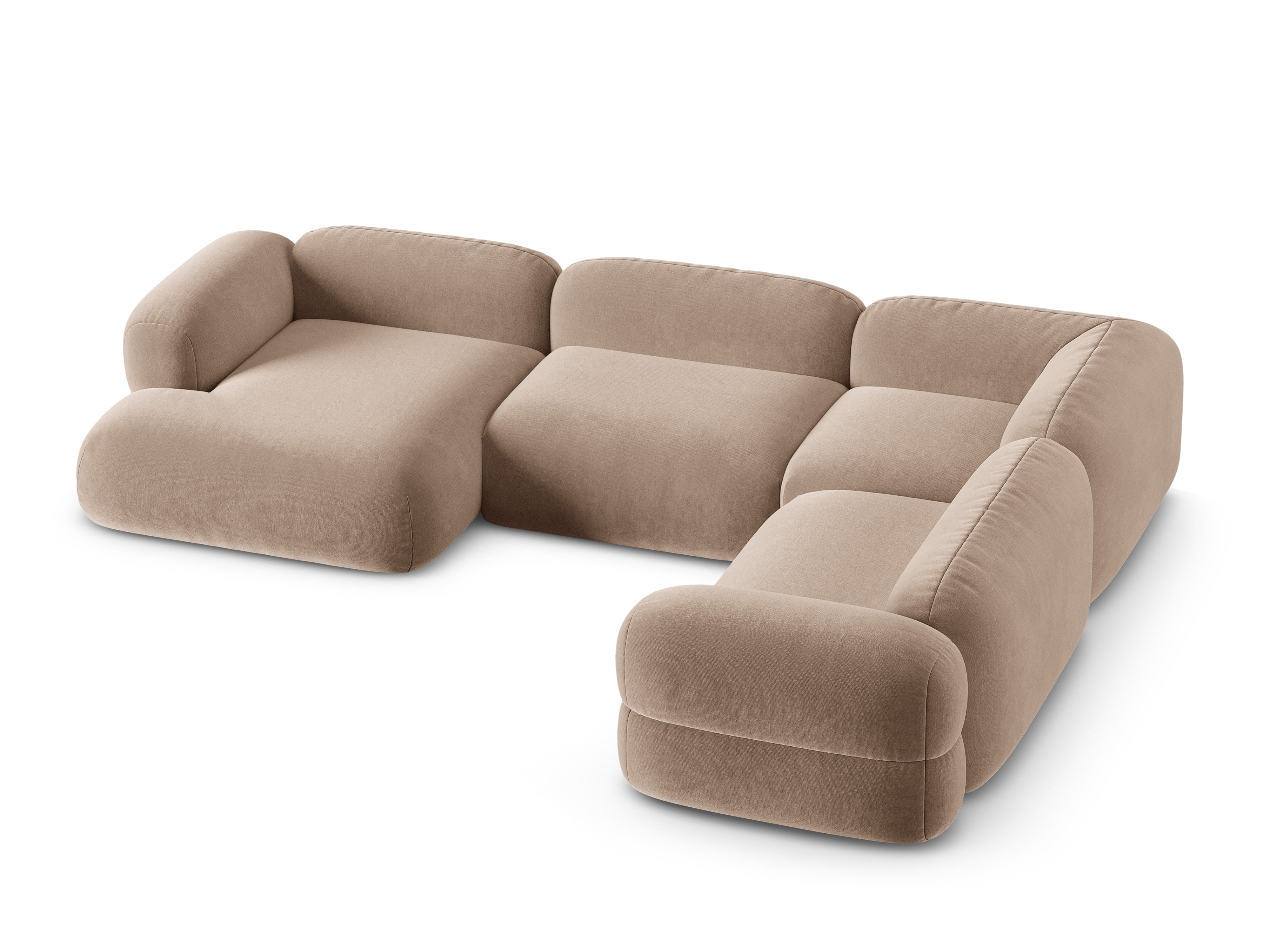 Samt-U-Form-Ecksofa rechts ROGER dunkelbeige