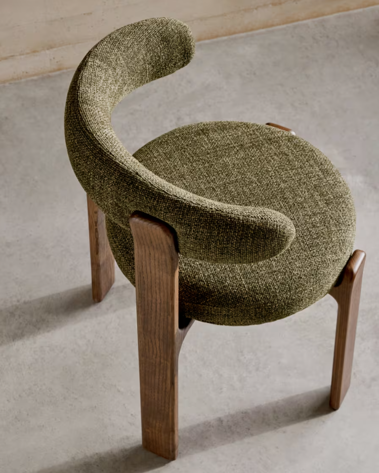 GRANITE chair in green chenille with a dark ash base