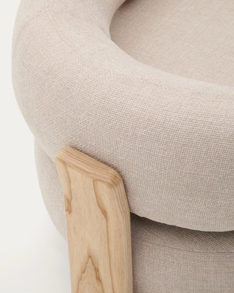 Fauteuil GRANITE beige chenille met essen basis