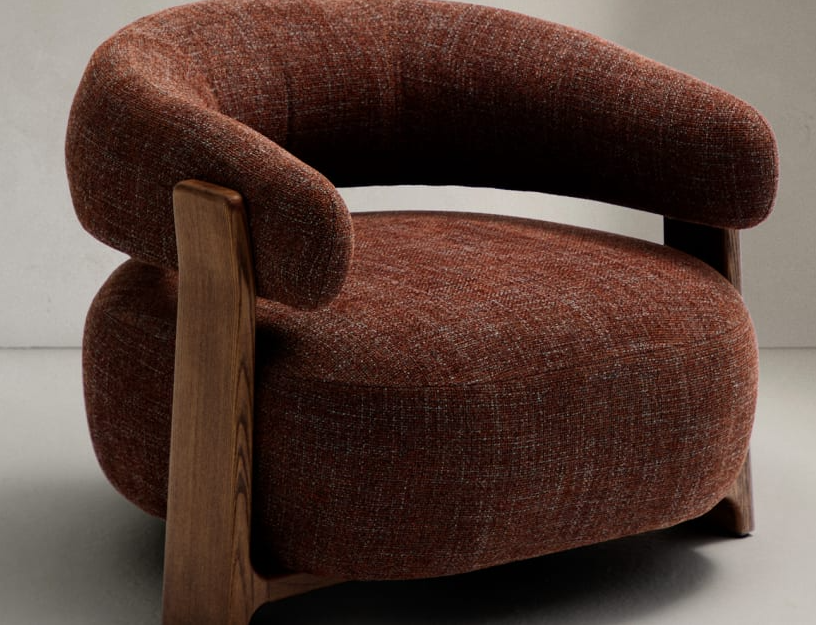 Fauteuil GRANITE bruin chenille met een donkere essen basis