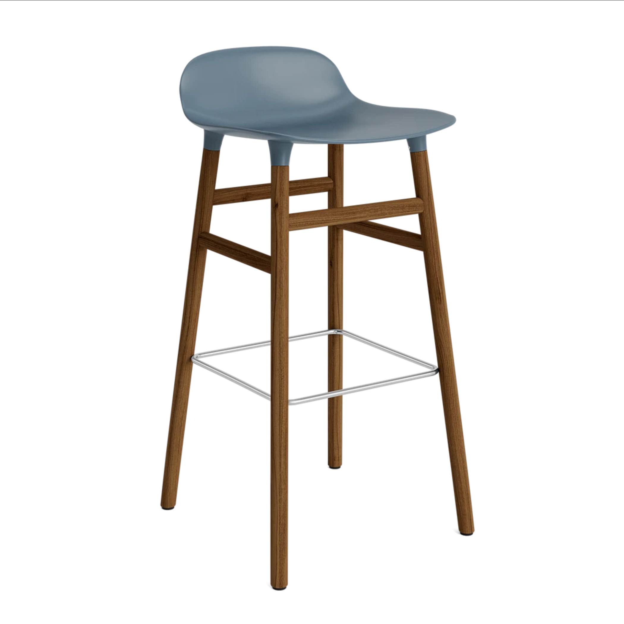 Hocker FORM zeeblauw met notenhouten basis