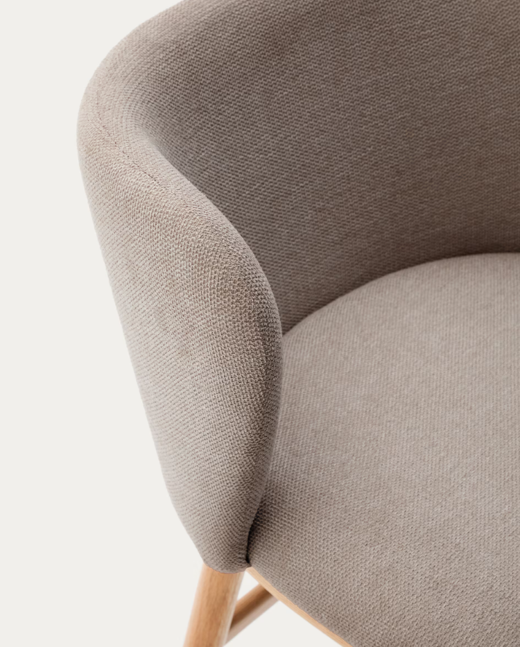 Bar Stool CISELIA Light Brown Chenille with Light Ash Base
