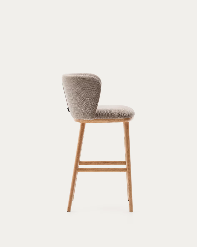 Bar Stool CISELIA Light Brown Chenille with Light Ash Base