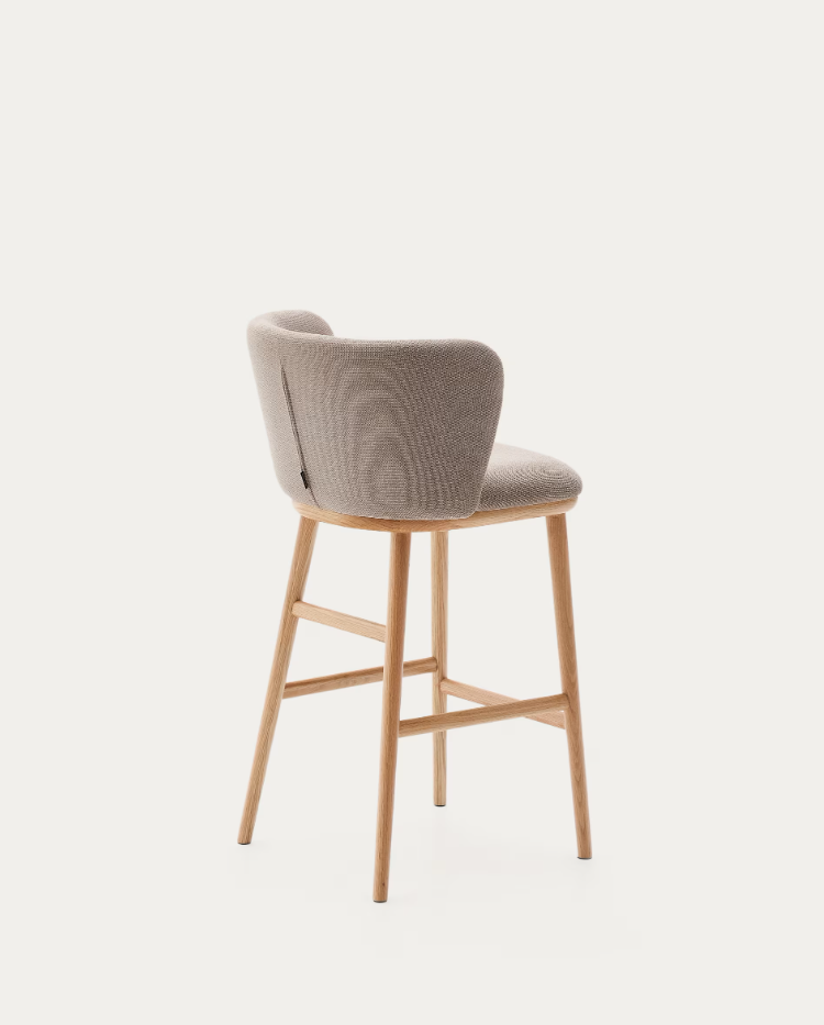 Bar Stool CISELIA Light Brown Chenille with Light Ash Base