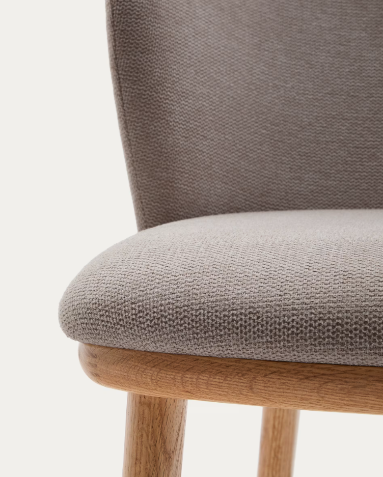 Bar Stool CISELIA Light Brown Chenille with Light Ash Base