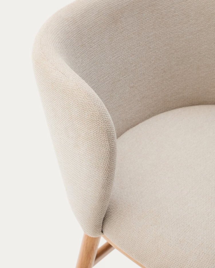 Bar Stool CISELIA Beige Chenille with Light Ash Base