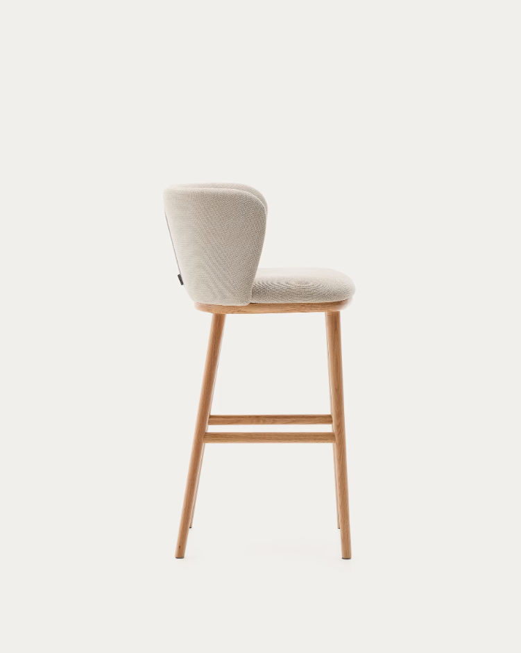 Bar Stool CISELIA Beige Chenille with Light Ash Base