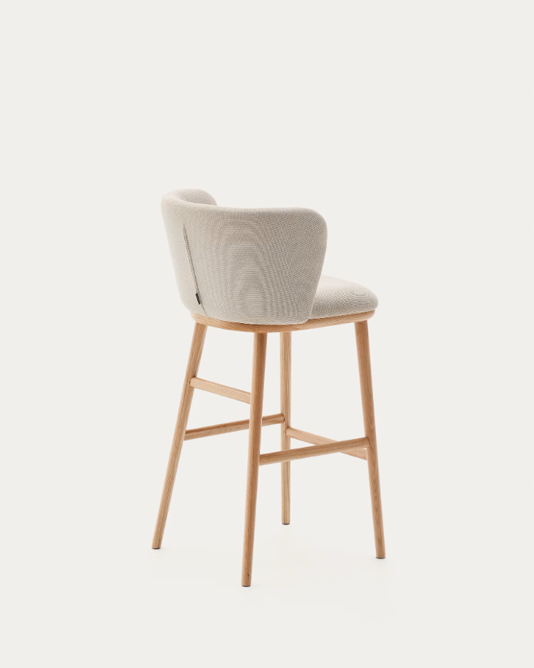Bar Stool CISELIA Beige Chenille with Light Ash Base