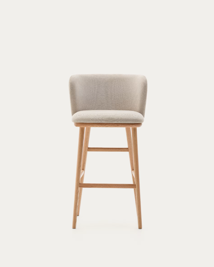 Bar Stool CISELIA Beige Chenille with Light Ash Base