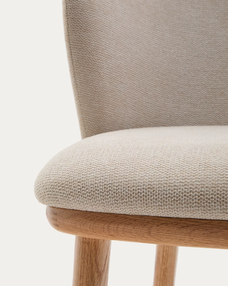 Bar Stool CISELIA Beige Chenille with Light Ash Base