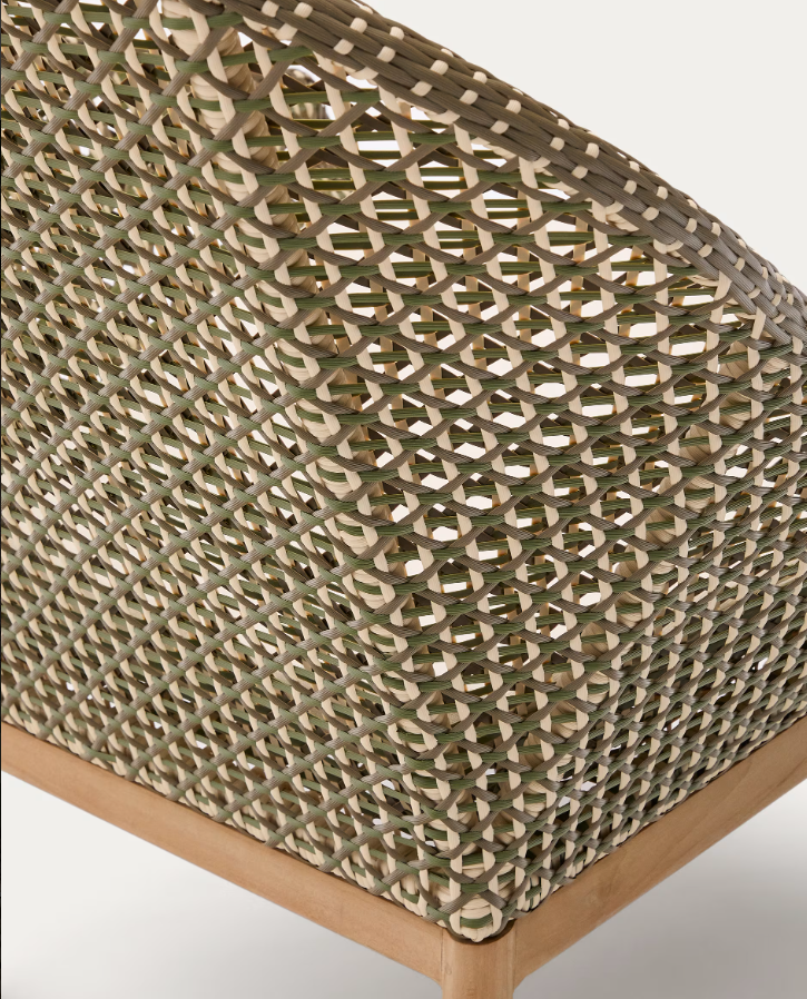 Hoge buitenstoel OLBIA van teakhout met rieten zitting