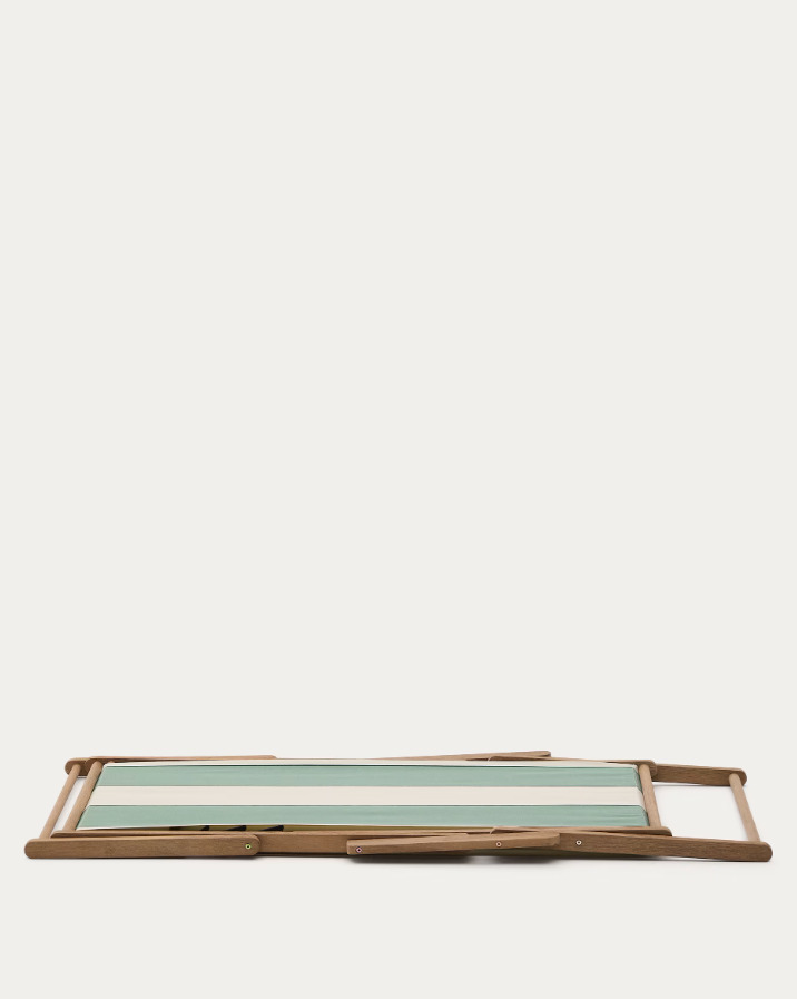 Ligstoel VILARA groen-beige met acaciahouten basis