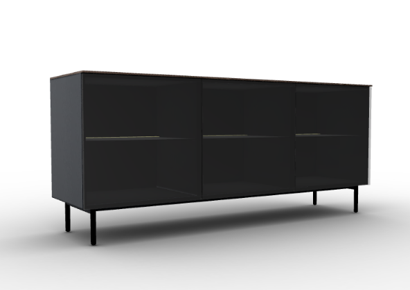 Glass sideboard with lighting UNIVERSAL matte black and brown ceramics