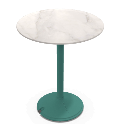 BRUT runder Tisch mit türkisfarbenem Fuß