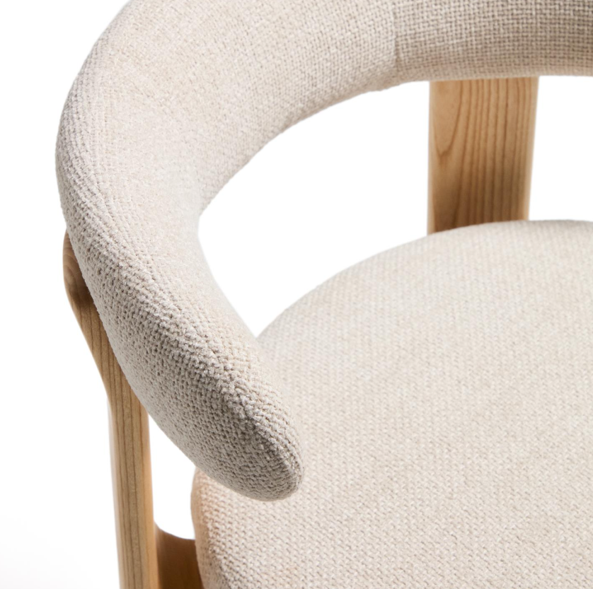 Hocker GRANITE beige chenille met essen basis