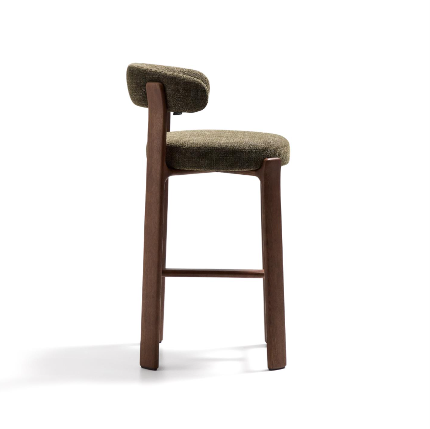 Hocker GRANITE groen chenille met een donkere essen basis