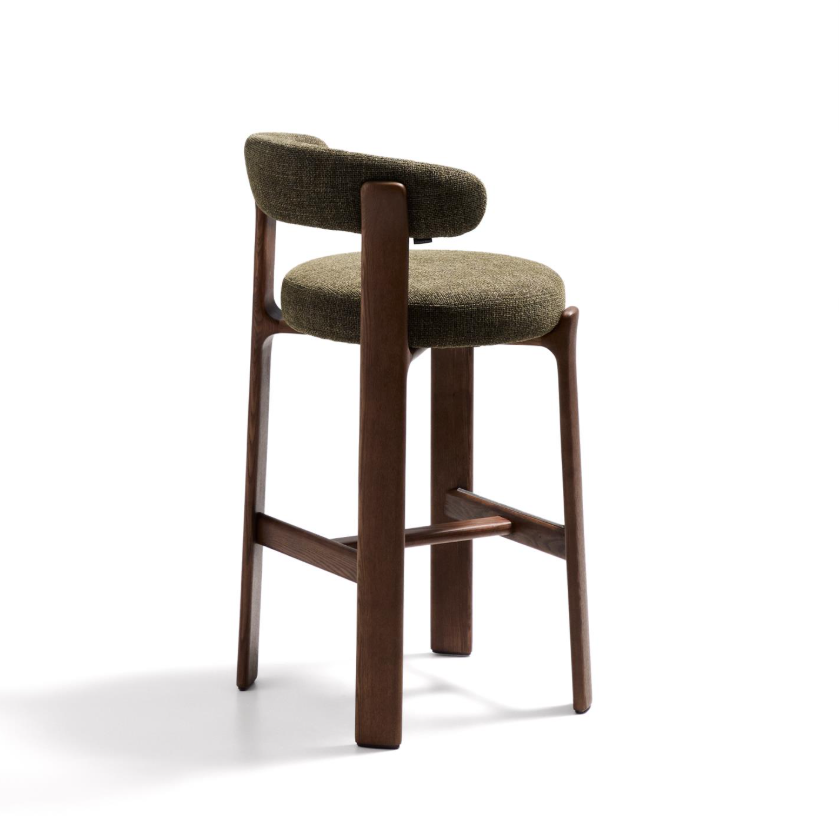 Hocker GRANITE groen chenille met een donkere essen basis