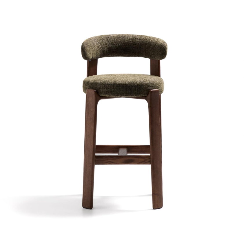 Hocker GRANITE groen chenille met een donkere essen basis