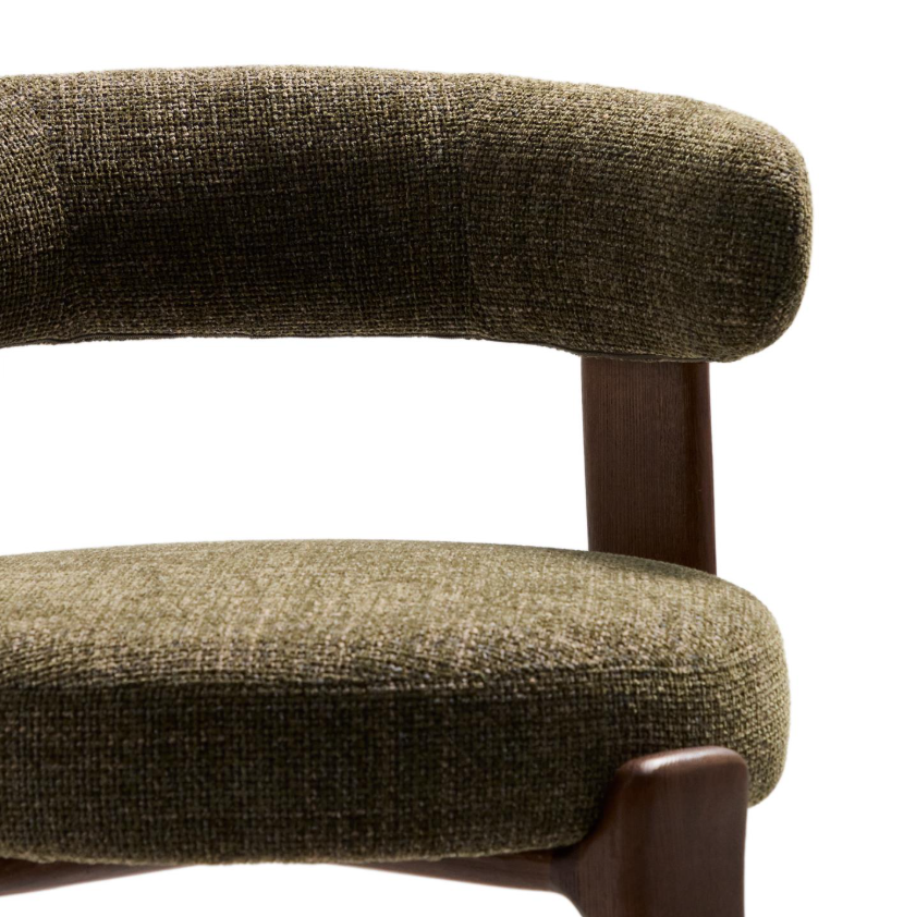 Hocker GRANITE groen chenille met een donkere essen basis