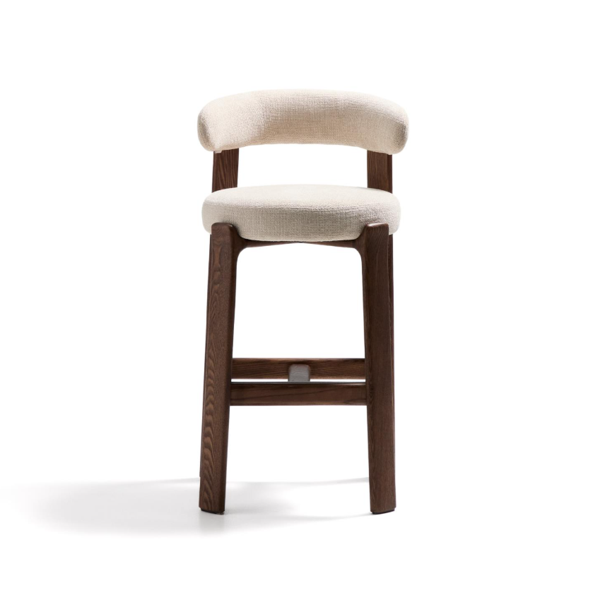 GRANITE beige chenille stool with a dark ash base