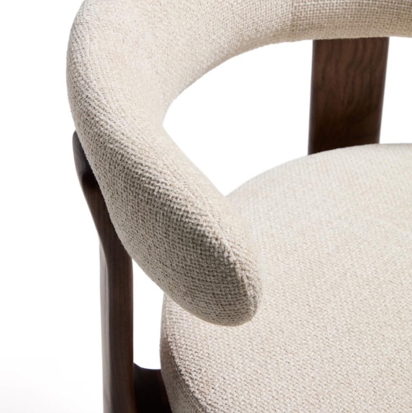 GRANITE beige chenille stool with a dark ash base