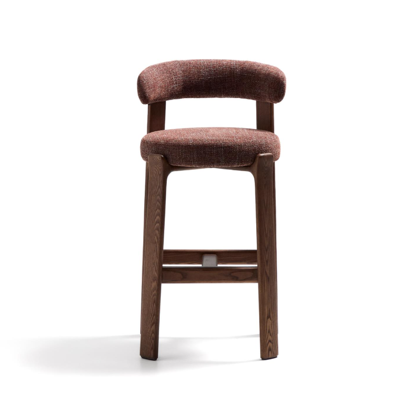 Hocker GRANITE bruin chenille met een donkere essen basis