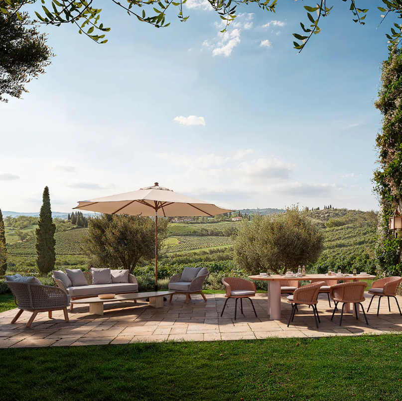 TRINITY Cream Outdoor Sofa with Wooden Base