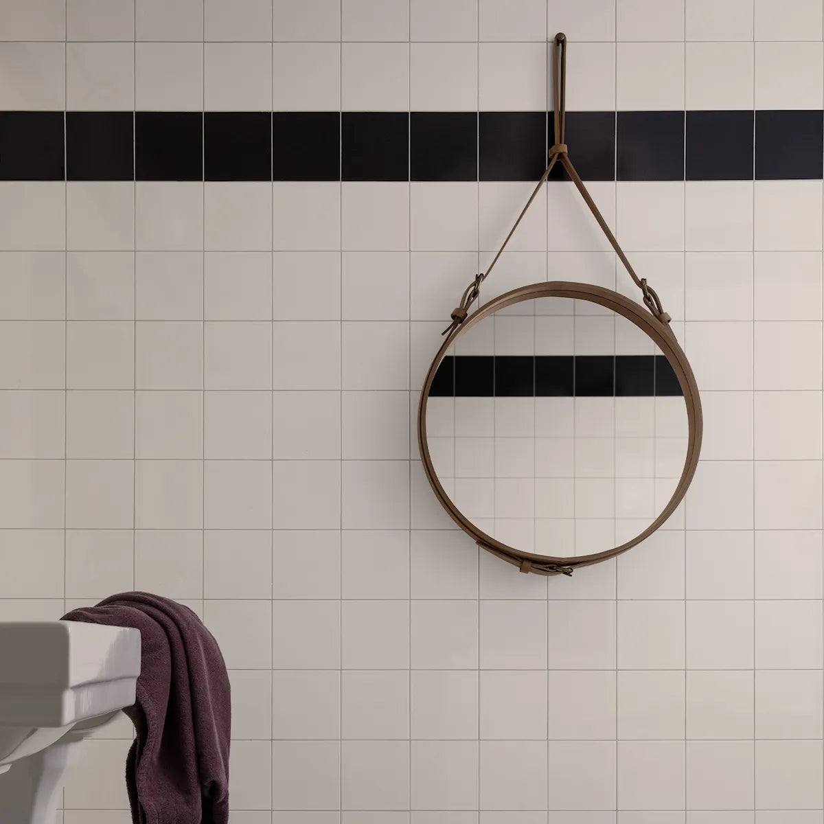 Lustro rond ADNET bruine leer