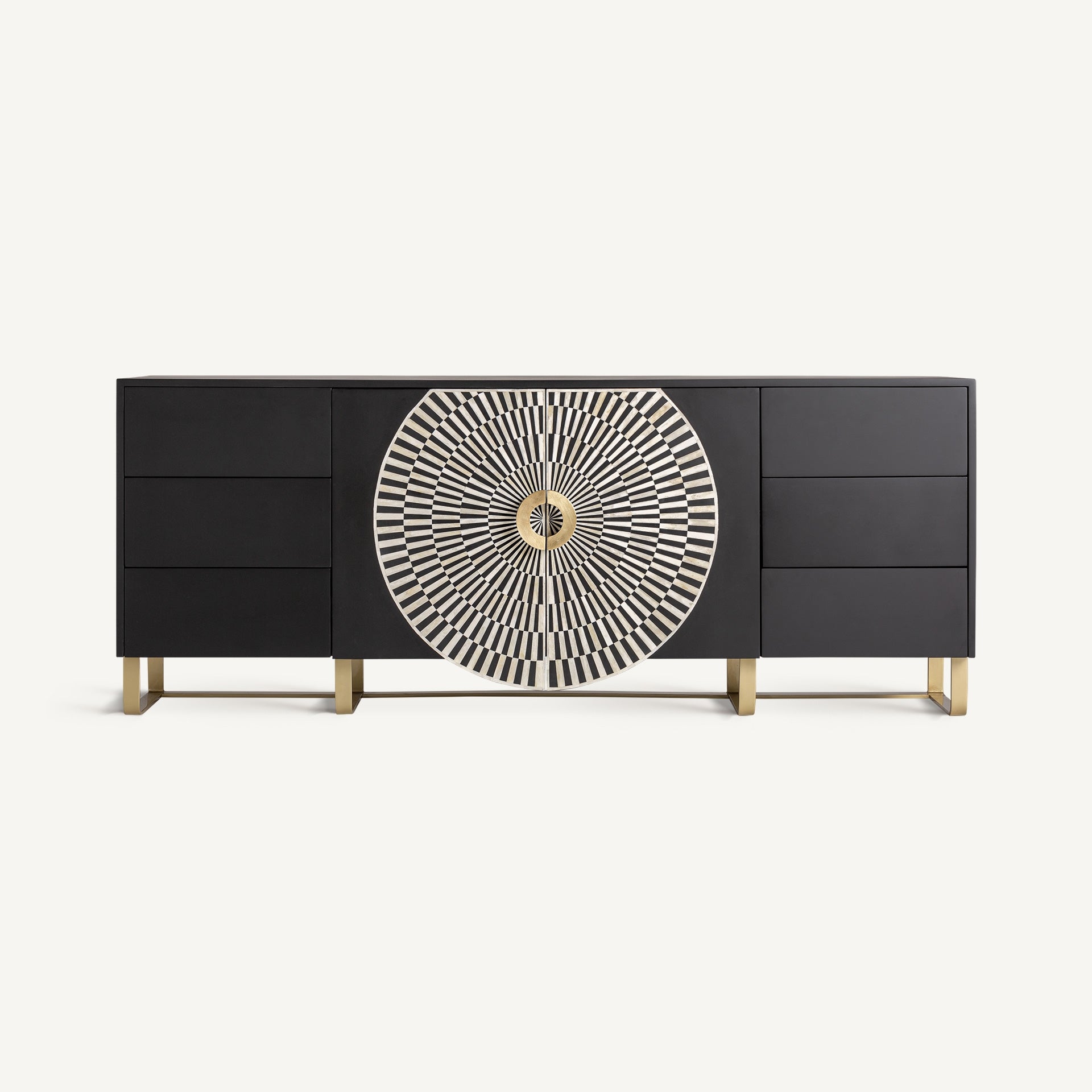 Kommode GATSBY schwarz mit weißem und goldenem Finish