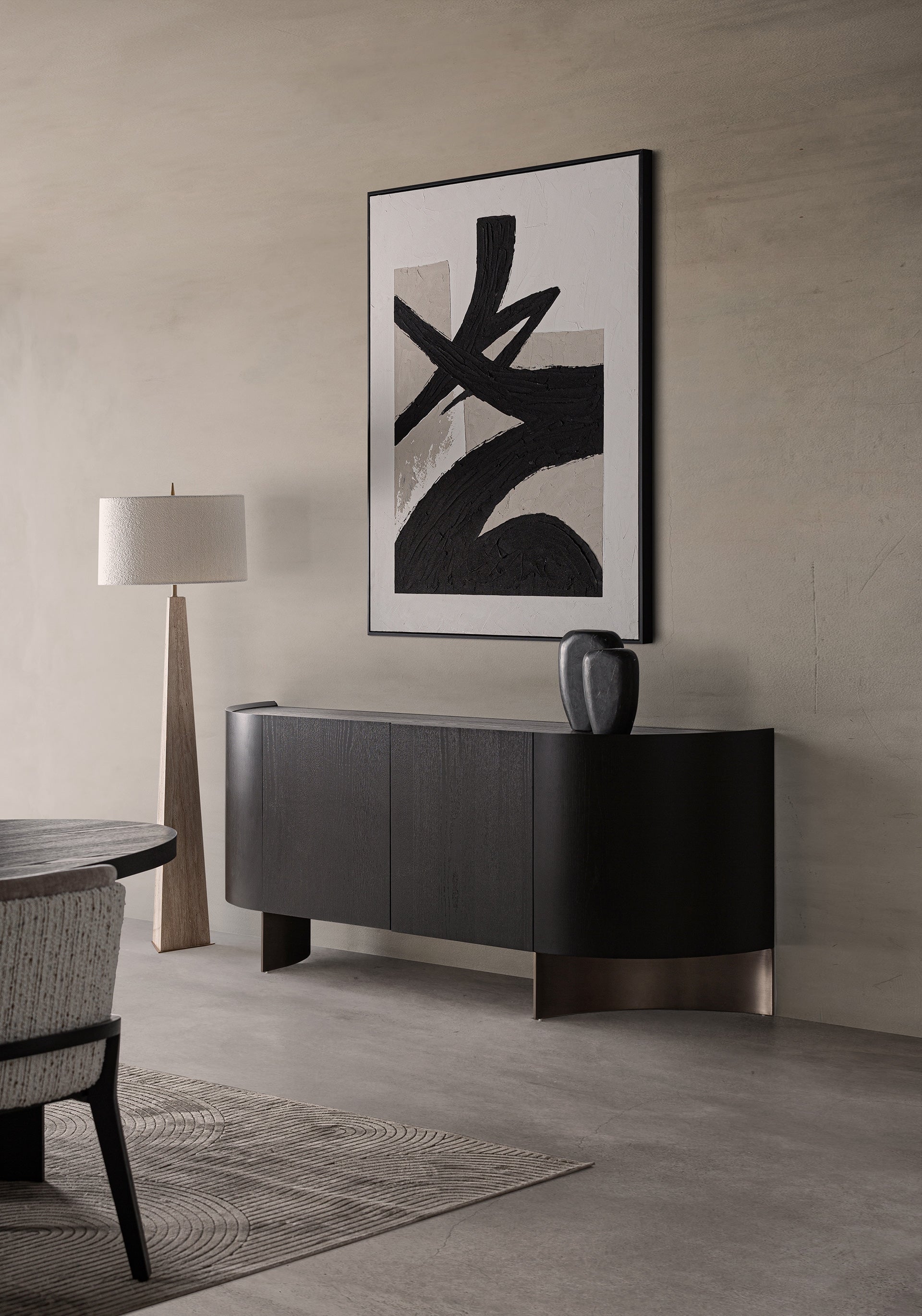 Kommode NEUVIC dunkles Eichenfurnier mit goldener Basis