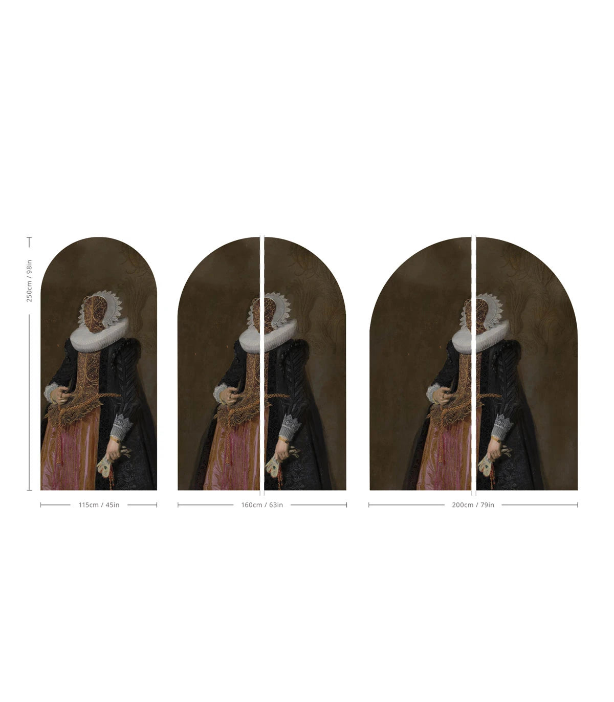 Boogvormige muurschildering met artistiek portret van BAROQUE LADY bruin