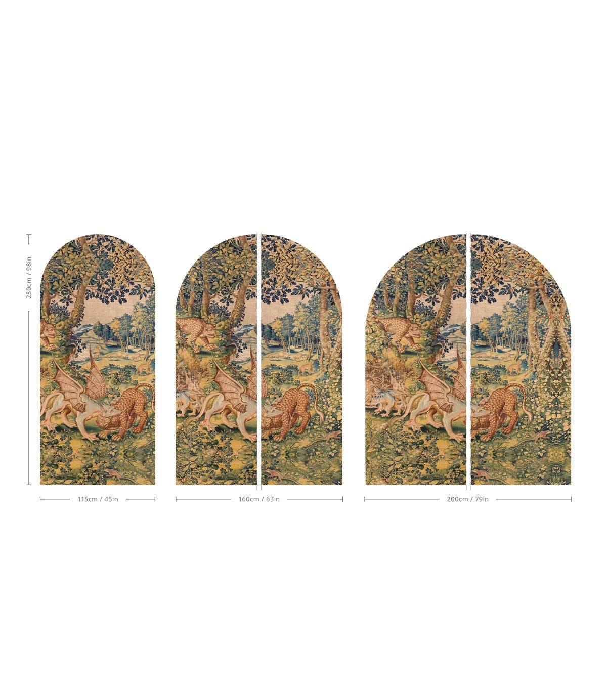 Vlies-Tapete in Bogenform DRAGON ARRAS sandbeige mit grünem Akzent