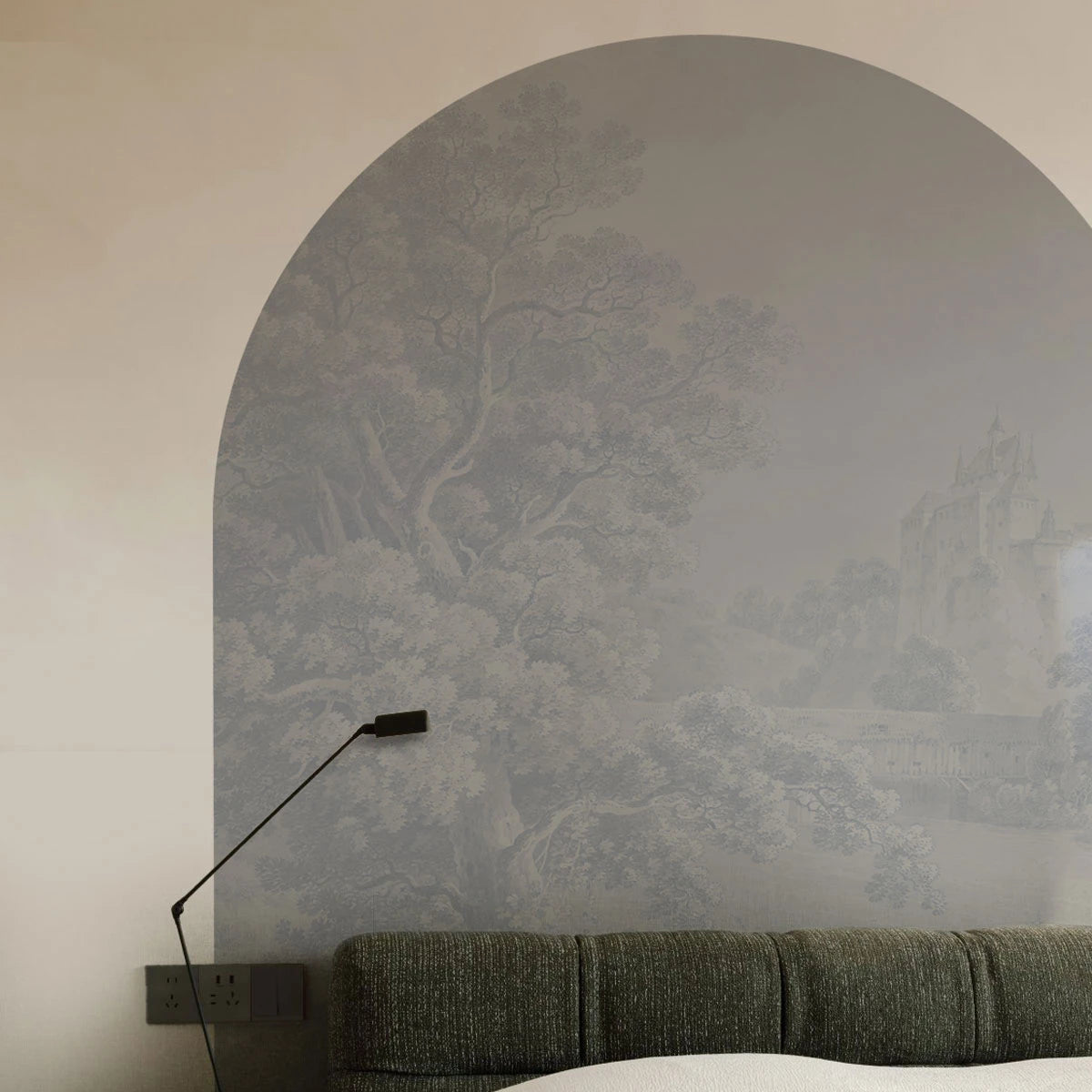 Non-woven mural in the shape of an arch GENTLE LANDSCAPE blue