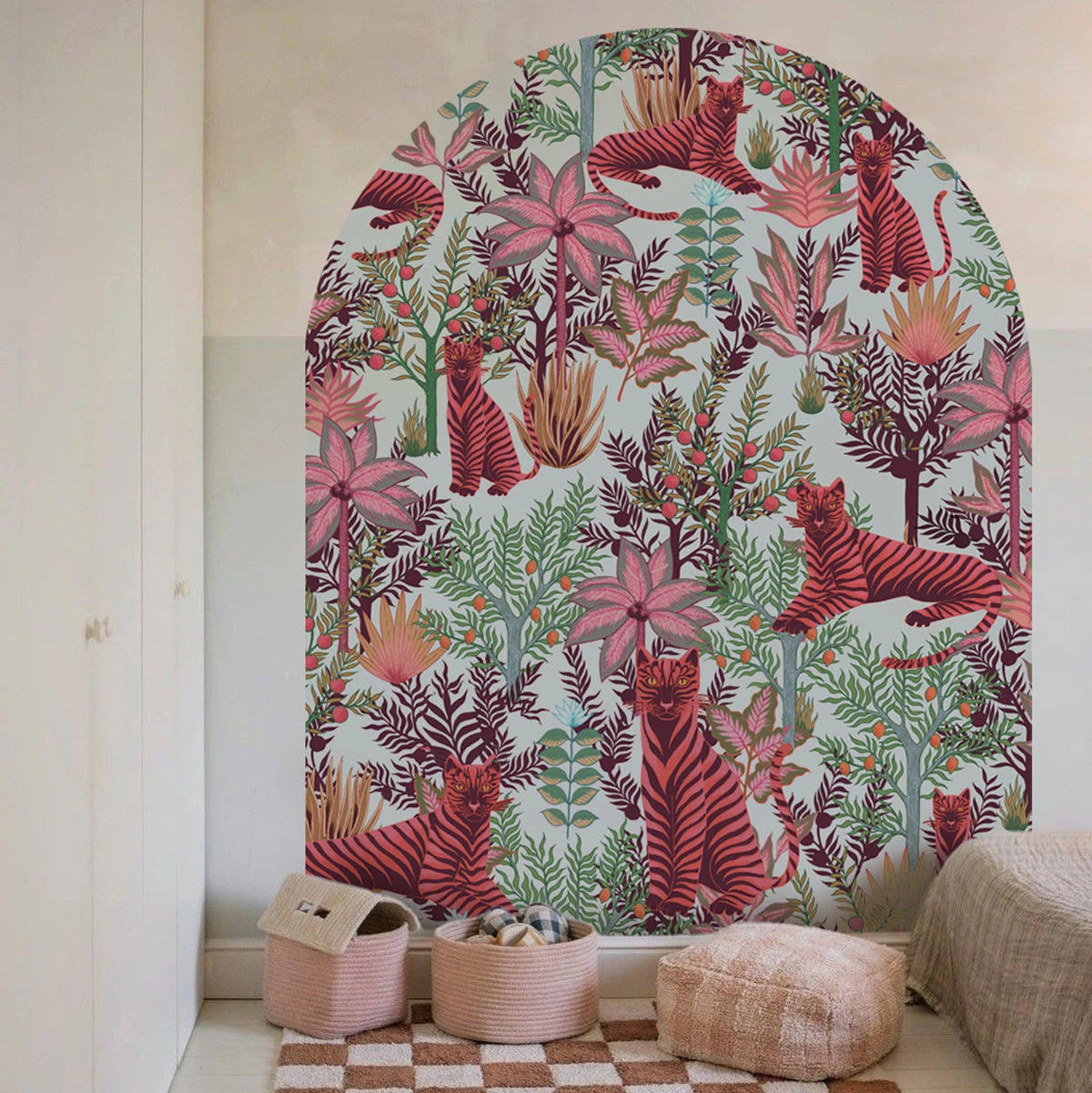 Bogenförmiges Wandbild mit tierischem Motiv GOLD TIGERS PINK rosa