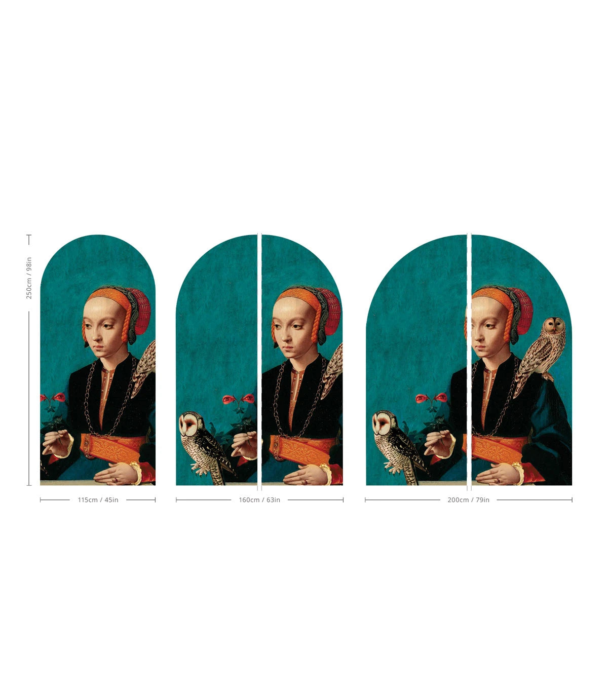 Non-woven mural in the shape of an arch OWL LADY turquoise