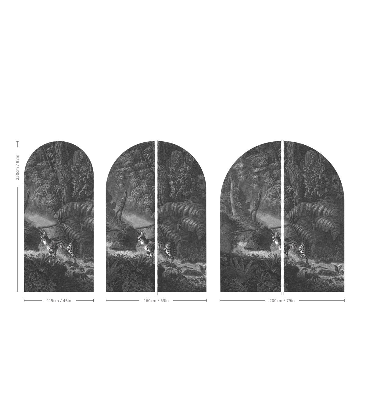 Vliesbehang in boogvorm PALMS AND CATS grijs