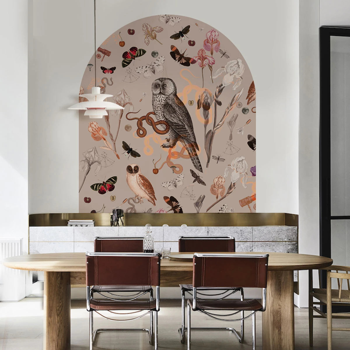 Pink Owls Arch-Shaped Non-Woven Mural