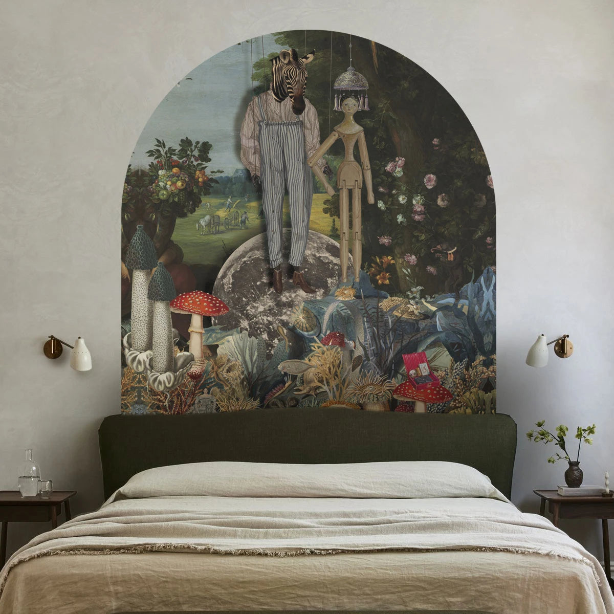 Flizelin wanddecoratie in boogvorm PUPPETS donkergroen met blauw